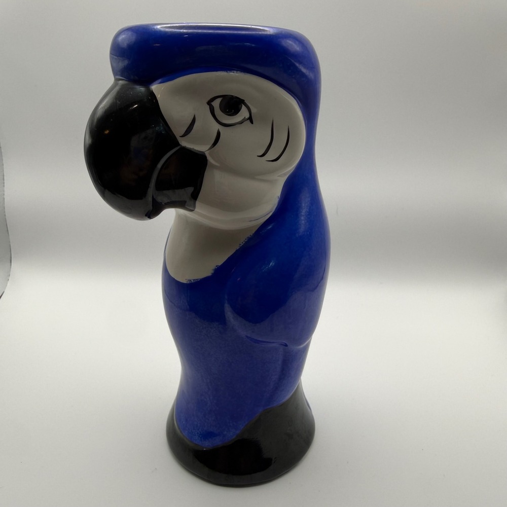 Blue Macaw Parrot Tiki Ceramic Figural Cocktail Cup Decor Vase Tropical Hawaiin
